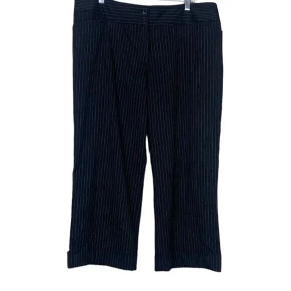 Lane Bryant Pinstripe Straight Leg Cropped Stretch Trouser Pant Pockets 18 Black - Picture 14 of 15